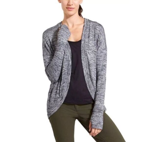 ATHLETA Pose Wrap Cardigan Sweater Open Front in Marled Gray Size XS - Picture 2 of 13